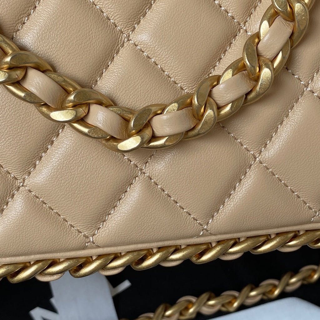 Chanel AS4287 Large hobo bag Shiny crumpled lambskin gold-tone apricot