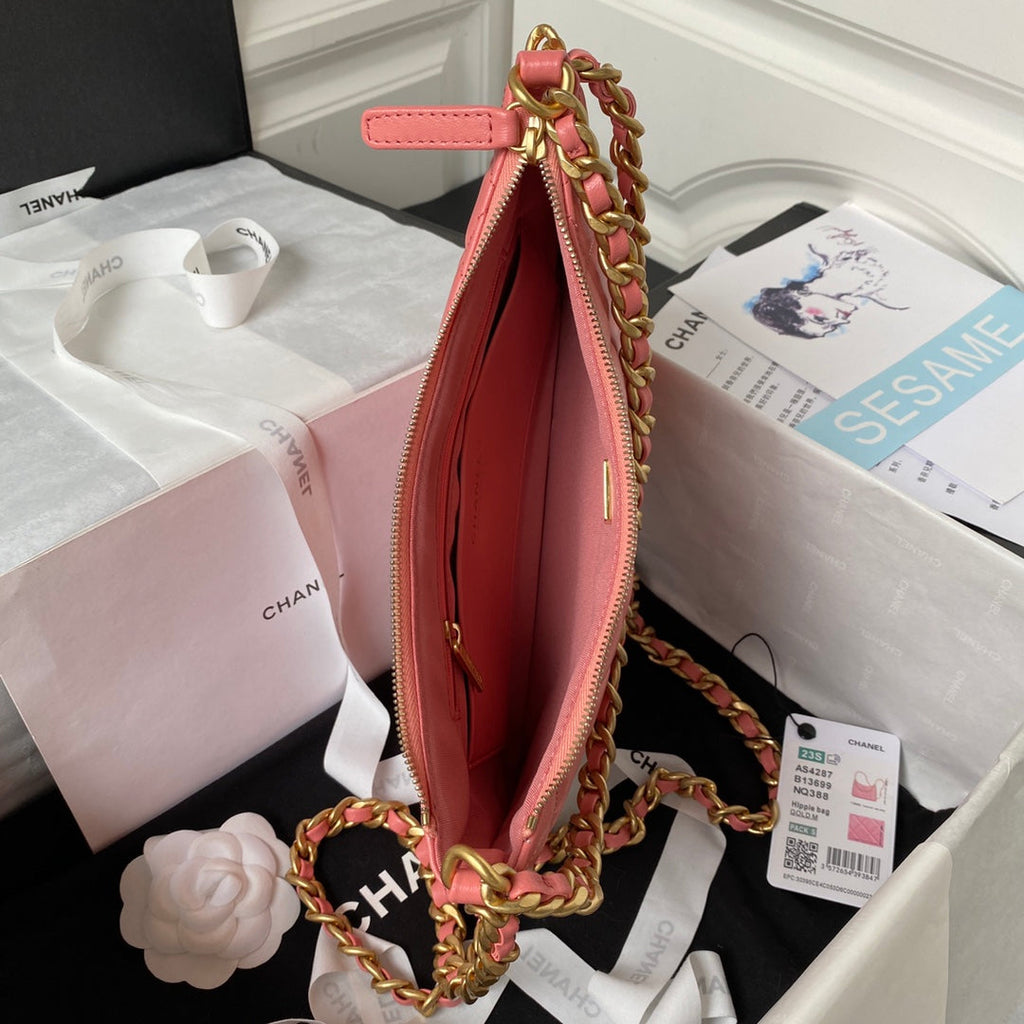 Chanel AS4287 Large hobo bag Shiny crumpled lambskin gold-tone Pink