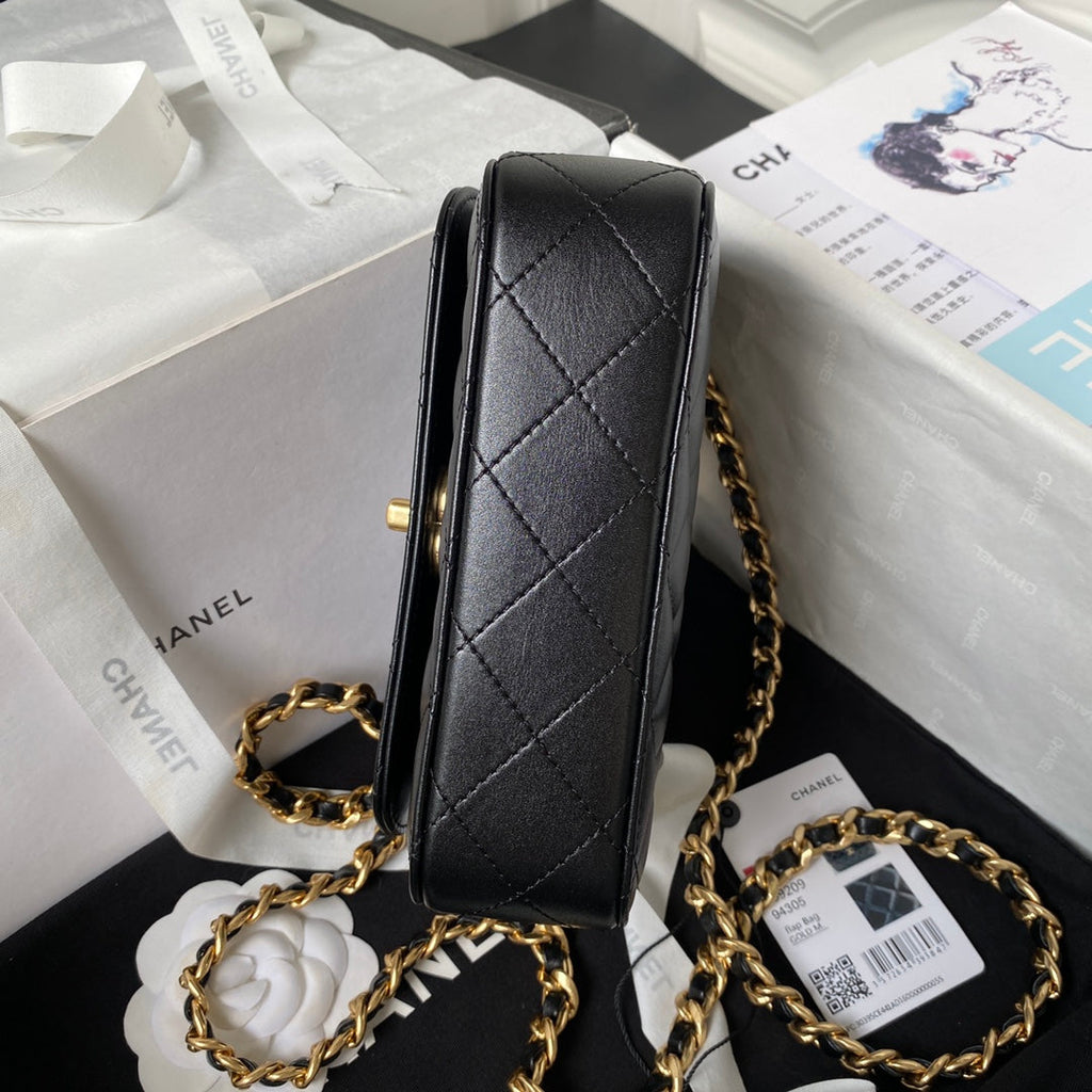 Chanel AS4306 Mini Flap Bag with top handle Lambskin Black