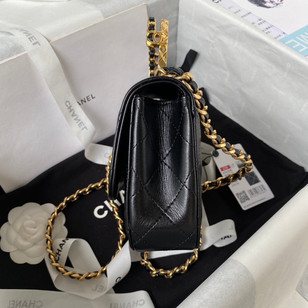 Chanel AS4306 Mini Flap Bag with top handle Lambskin Black