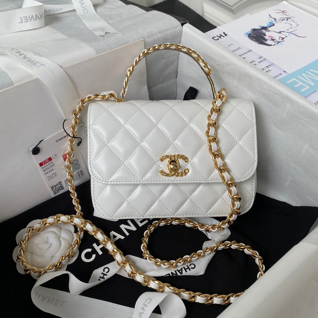 Chanel AS4306 Mini Flap Bag with top handle Lambskin White