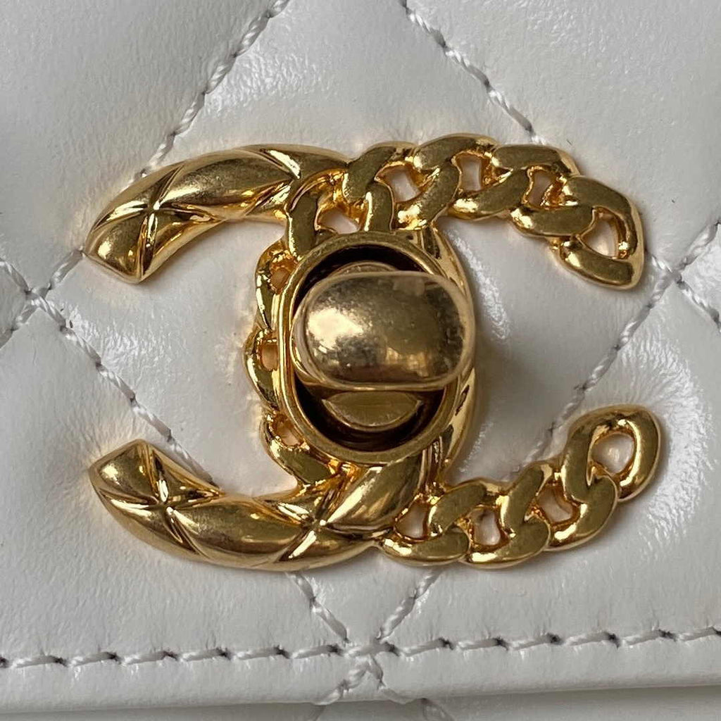Chanel AS4306 Mini Flap Bag with top handle Lambskin White