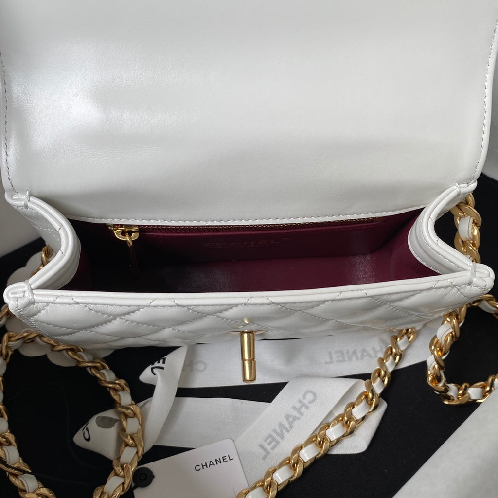 Chanel AS4306 Mini Flap Bag with top handle Lambskin White