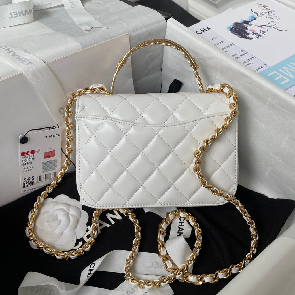 Chanel AS4306 Mini Flap Bag with top handle Lambskin White