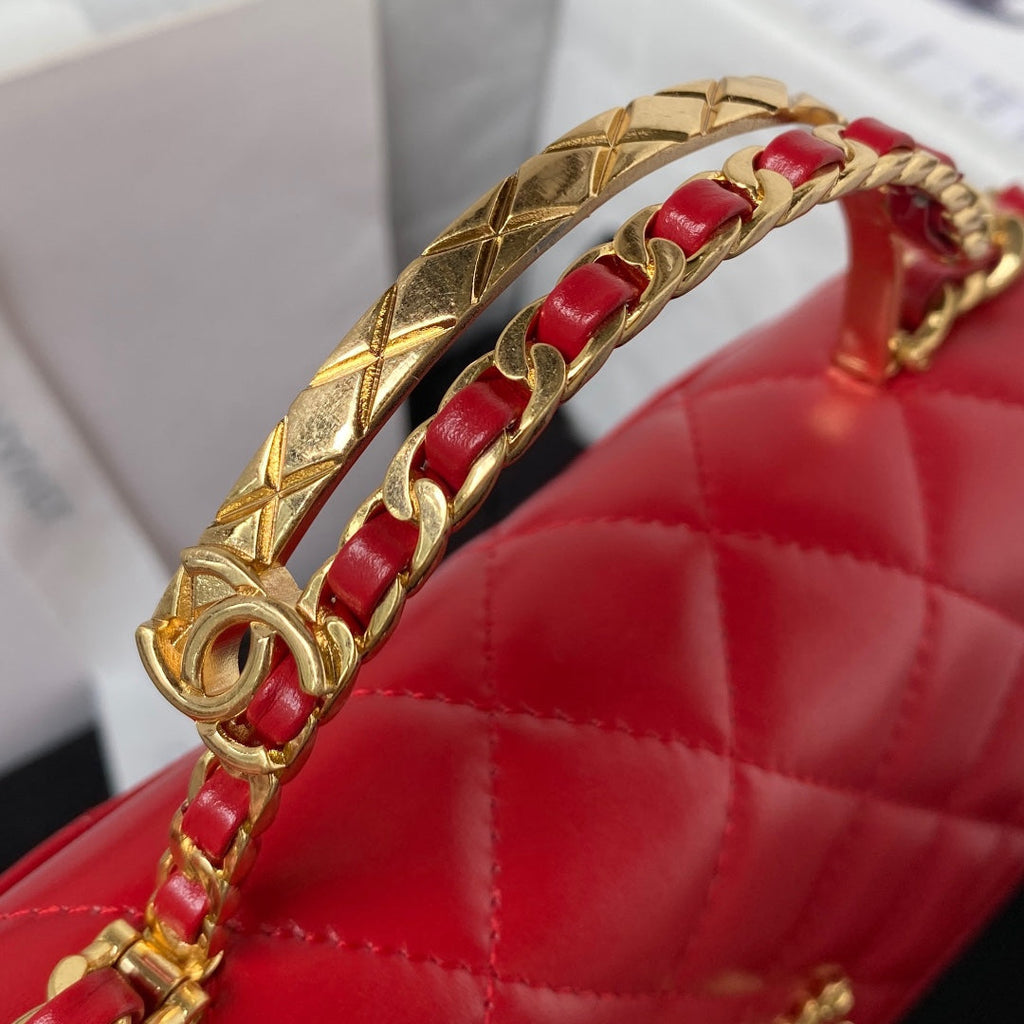 Chanel AS4306 Mini Flap Bag with top handle Lambskin Red