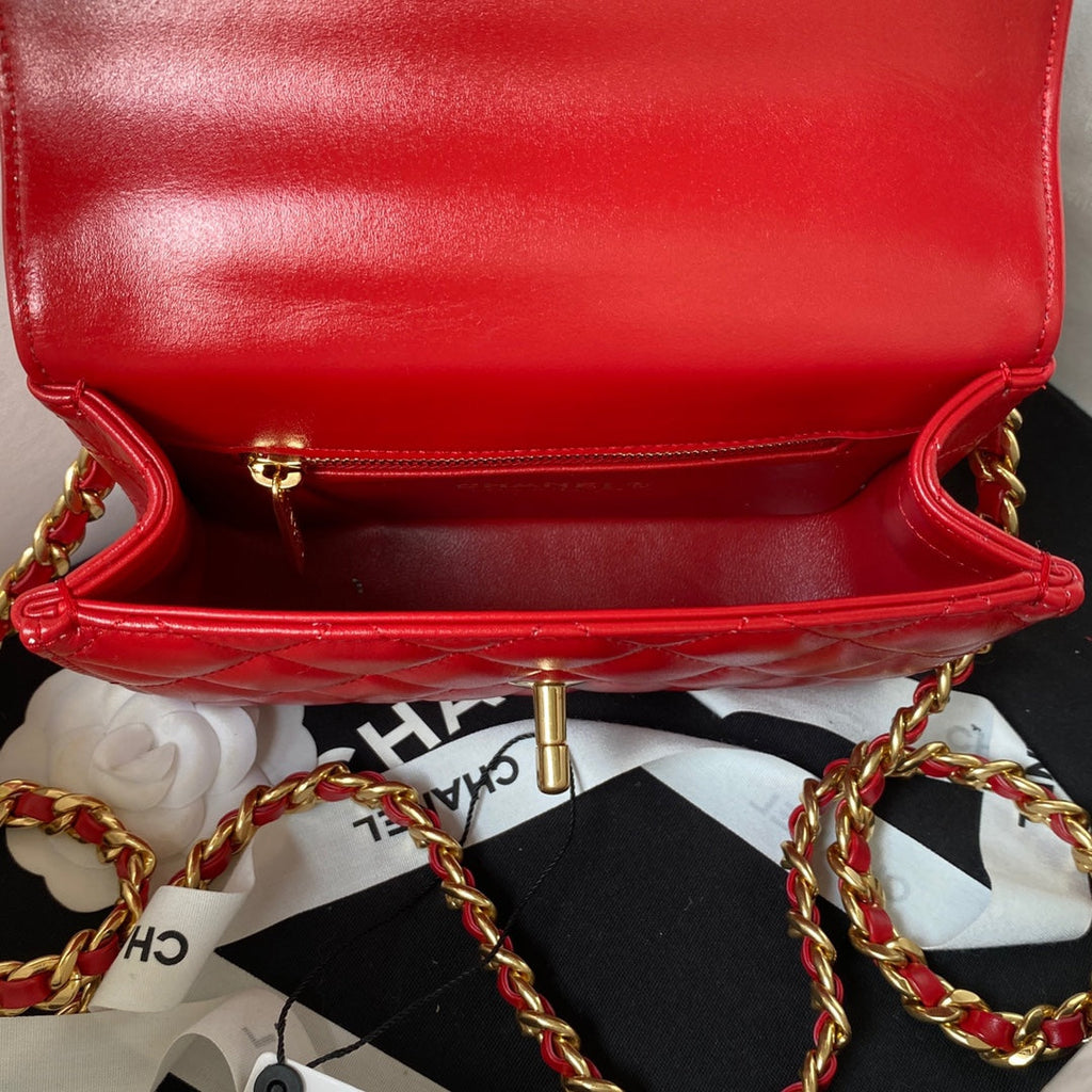 Chanel AS4306 Mini Flap Bag with top handle Lambskin Red