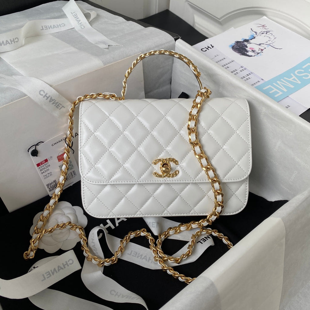 Chanel AS4307 Small Flap Bag with top handle Lambskin White