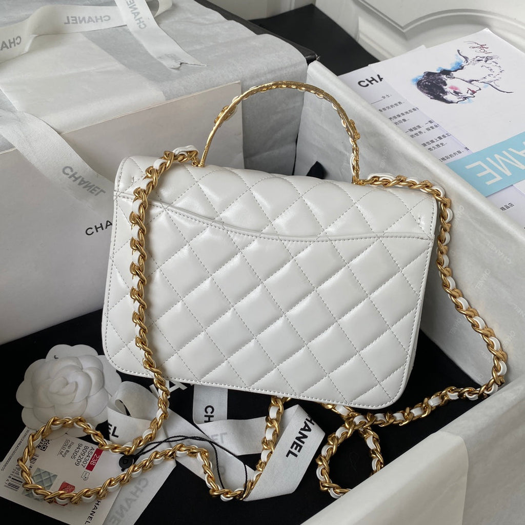 Chanel AS4307 Small Flap Bag with top handle Lambskin White