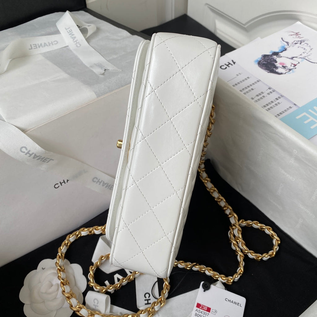 Chanel AS4307 Small Flap Bag with top handle Lambskin White