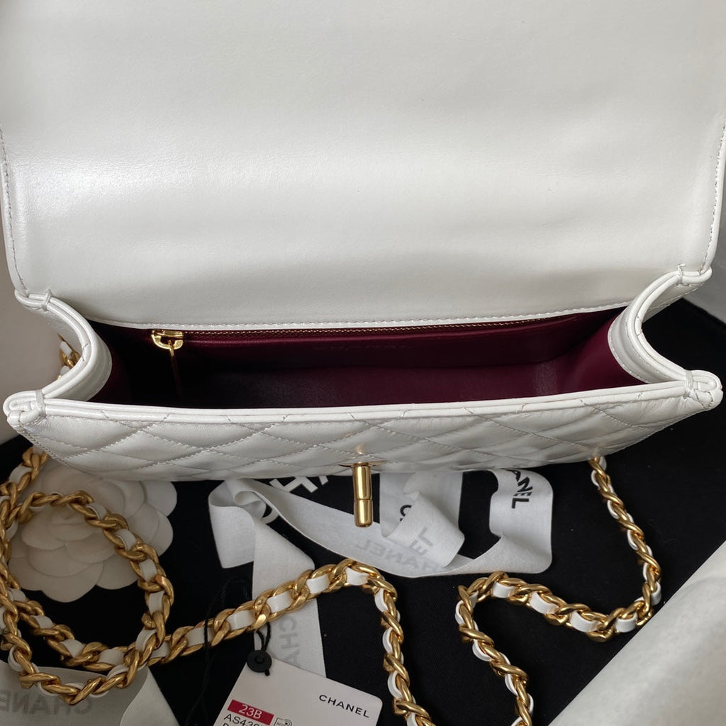 Chanel AS4307 Small Flap Bag with top handle Lambskin White