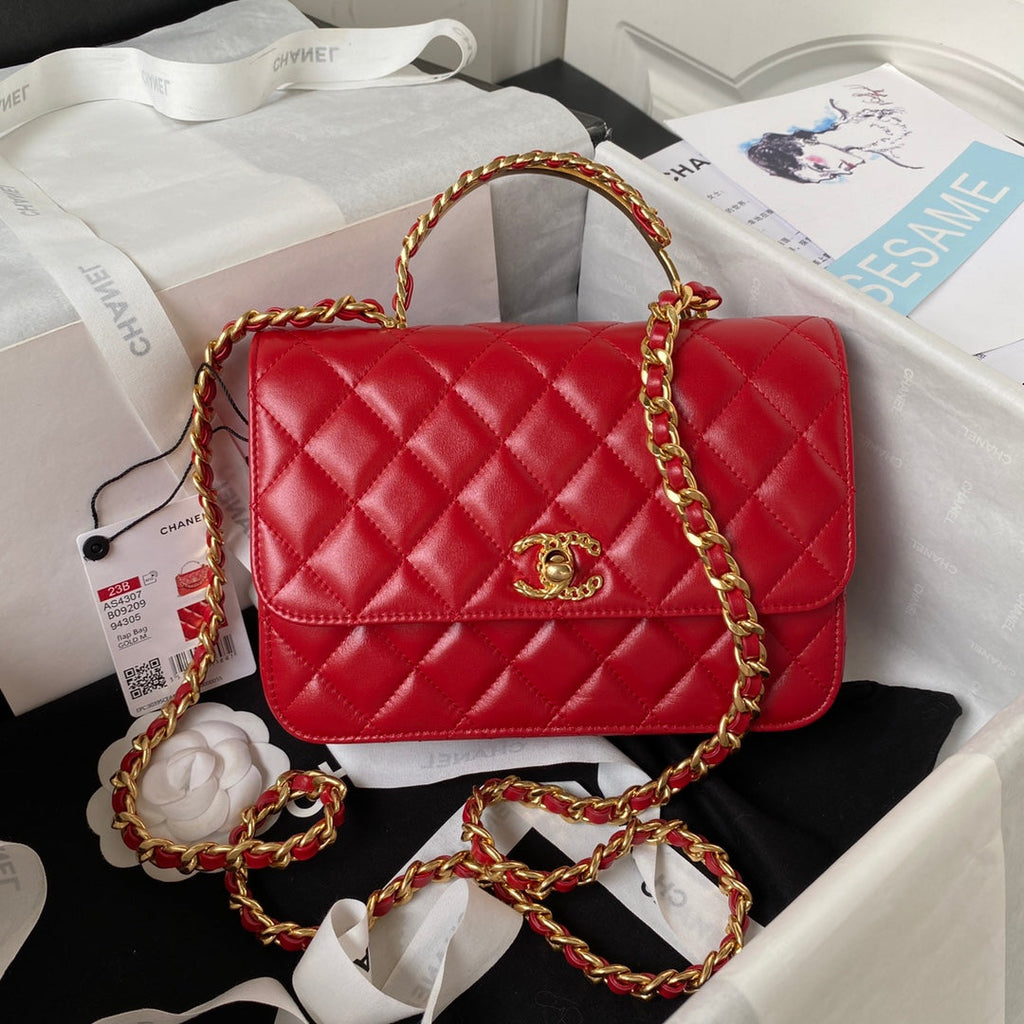 Chanel AS4307 Small Flap Bag with top handle Lambskin Red