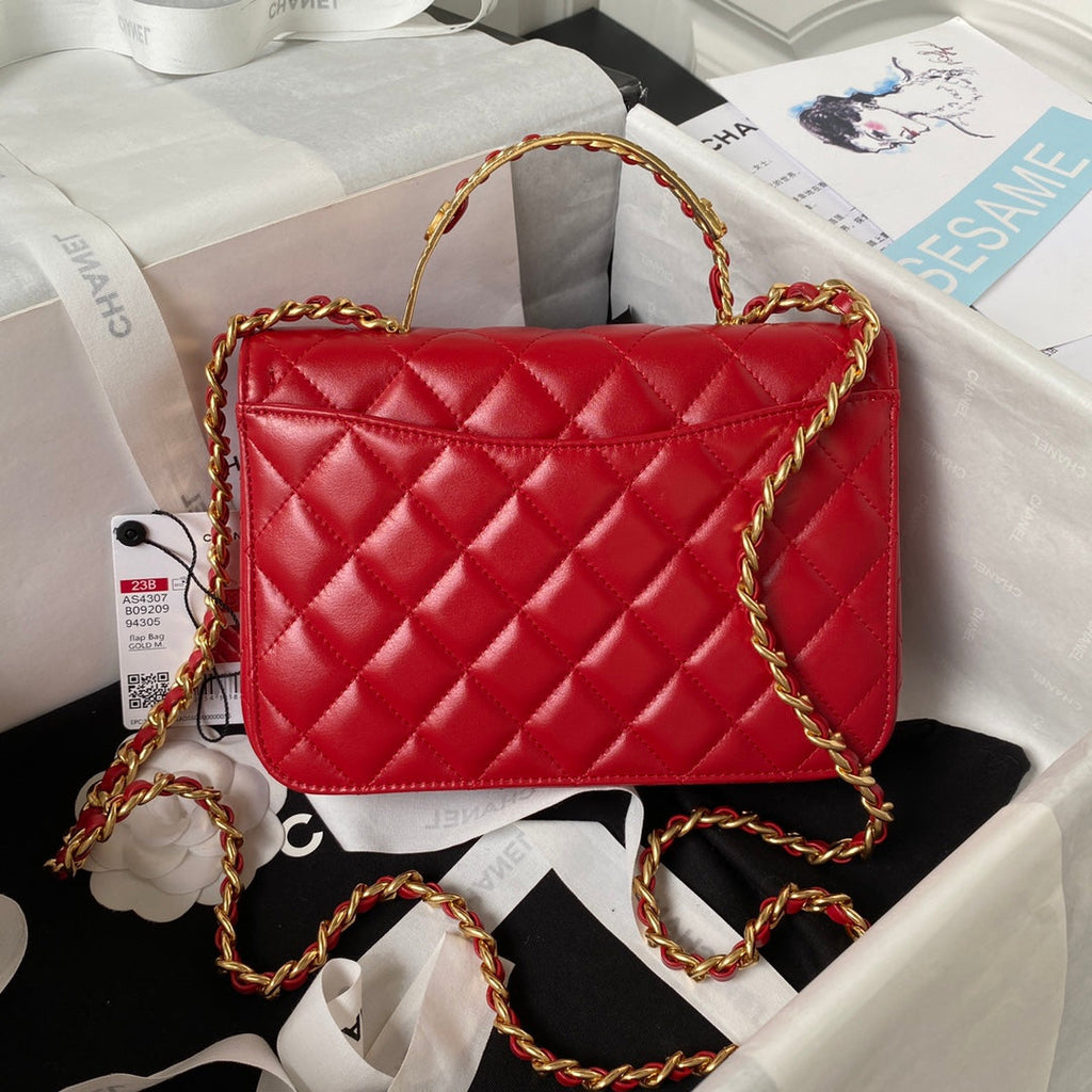 Chanel AS4307 Small Flap Bag with top handle Lambskin Red