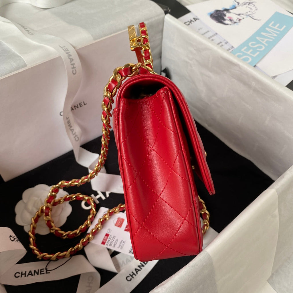 Chanel AS4307 Small Flap Bag with top handle Lambskin Red