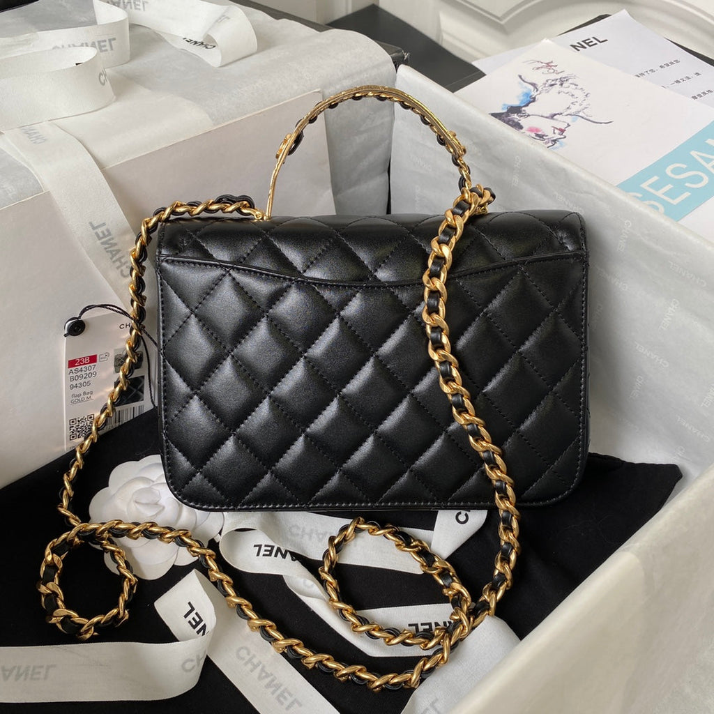 Chanel AS4307 Small Flap Bag with top handle Lambskin Black
