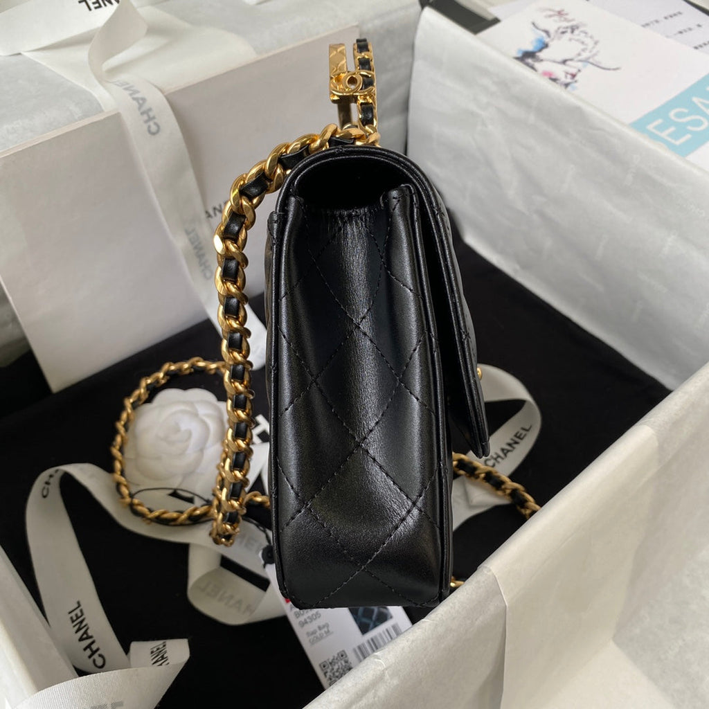 Chanel AS4307 Small Flap Bag with top handle Lambskin Black