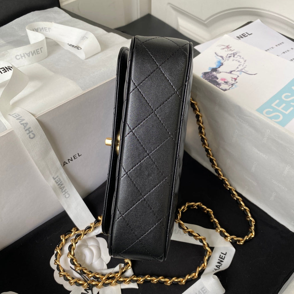 Chanel AS4307 Small Flap Bag with top handle Lambskin Black