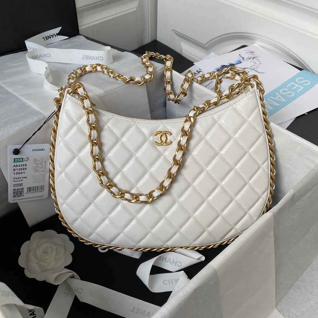 Chanel AS4368 Large hobo bag Shiny crumpled lambskin gold-tone Beige