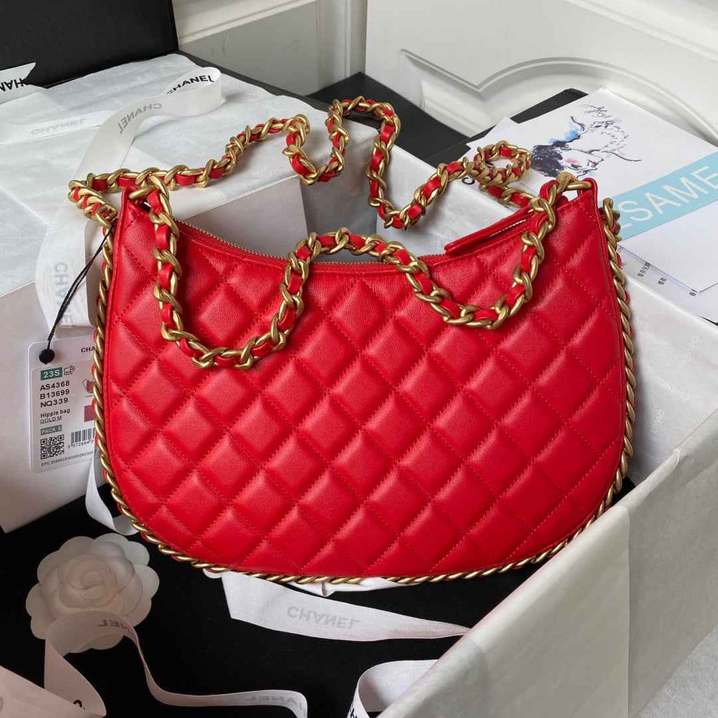 Chanel AS4368 Large hobo bag Shiny crumpled lambskin gold-tone Red