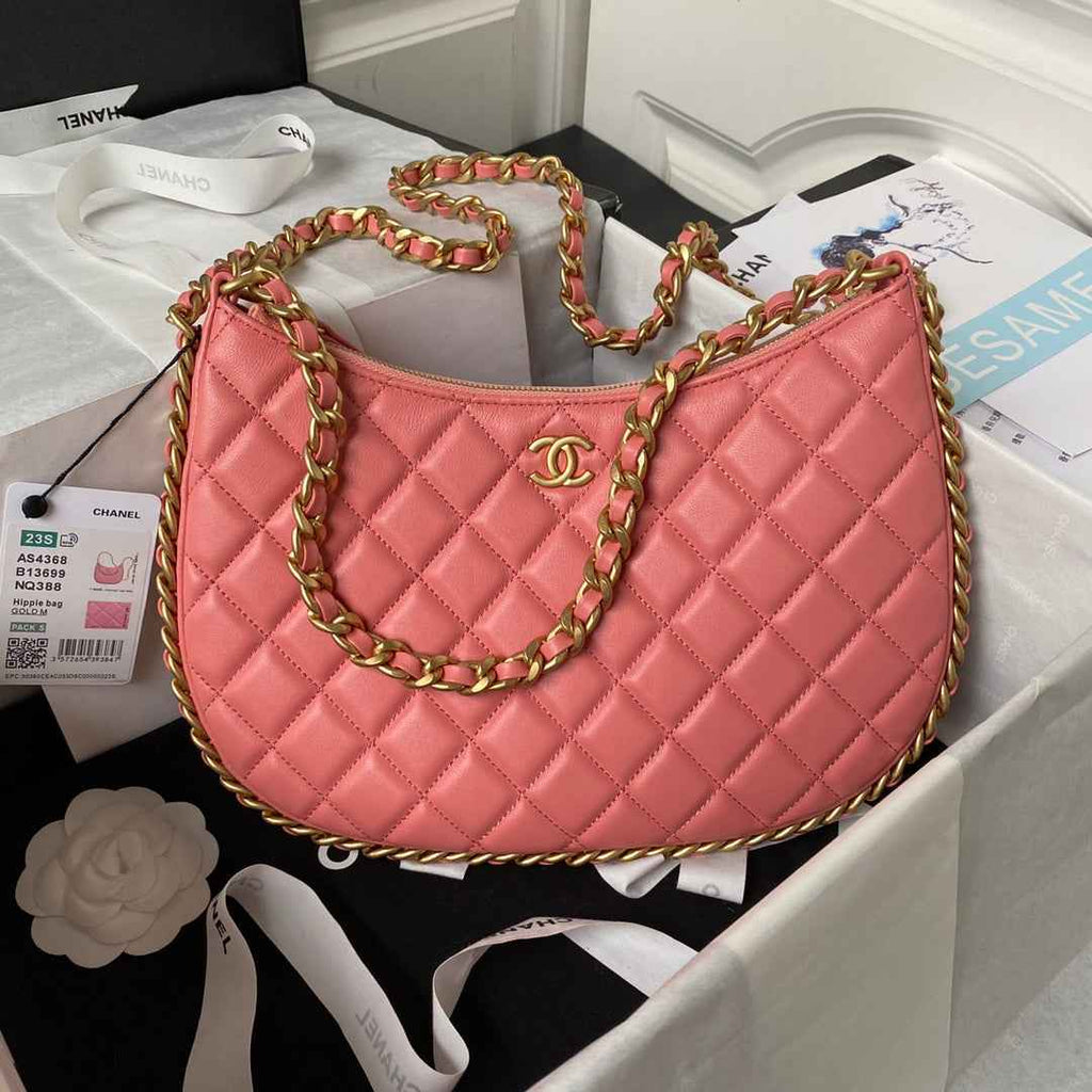 Chanel AS4368 Large hobo bag Shiny crumpled lambskin gold-tone Pink