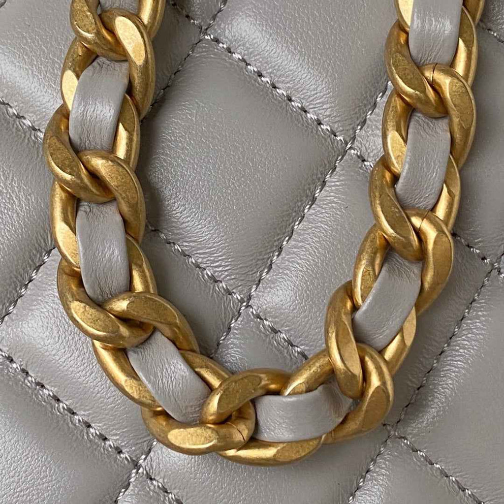 Chanel AS4378 Hobo handbag Shiny crumpled Gray Lambskin gold-tone
