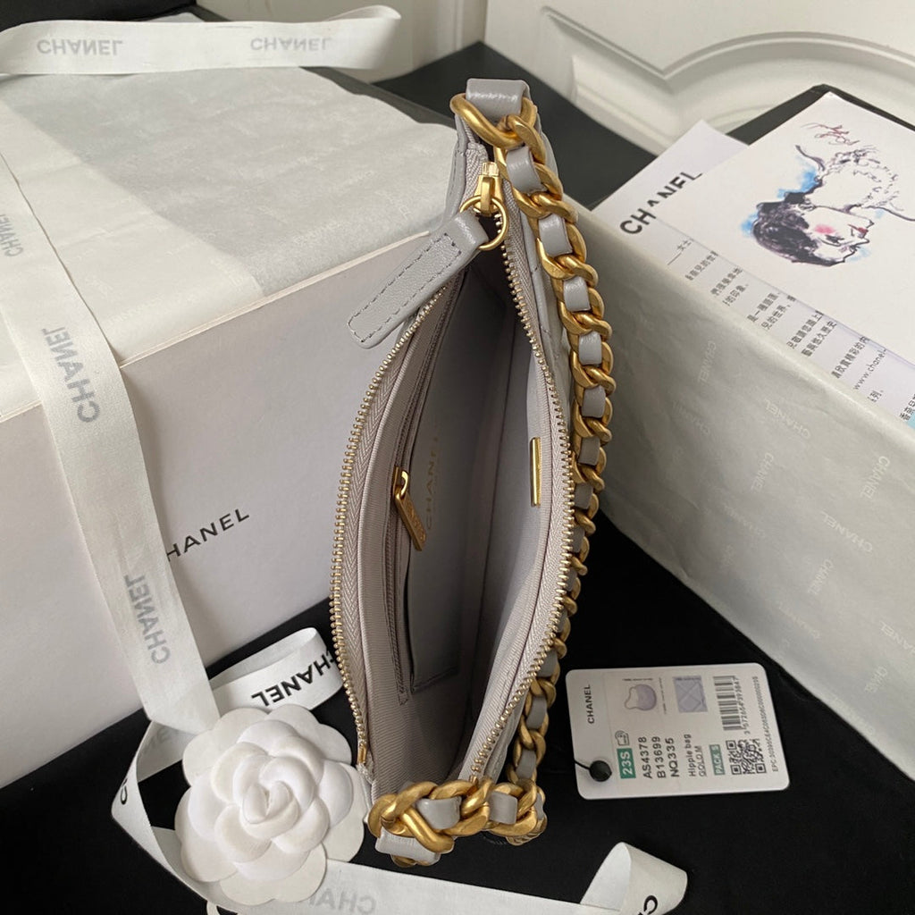Chanel AS4378 Hobo handbag Shiny crumpled Gray Lambskin gold-tone