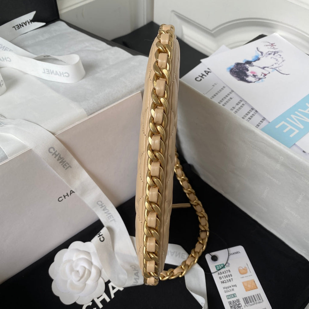 Chanel AS4378 Hobo handbag Shiny crumpled Apricot Lambskin gold-tone