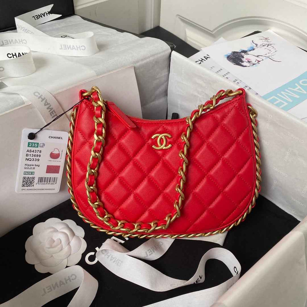 Chanel AS4378 Hobo handbag Shiny crumpled Red Lambskin gold-tone