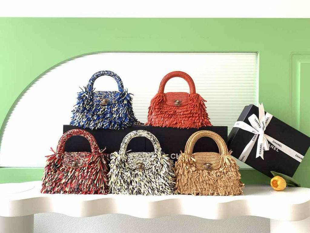 Chanel Mini Shopping Bag, AS4416 Raffia-Effect Fabric Blue