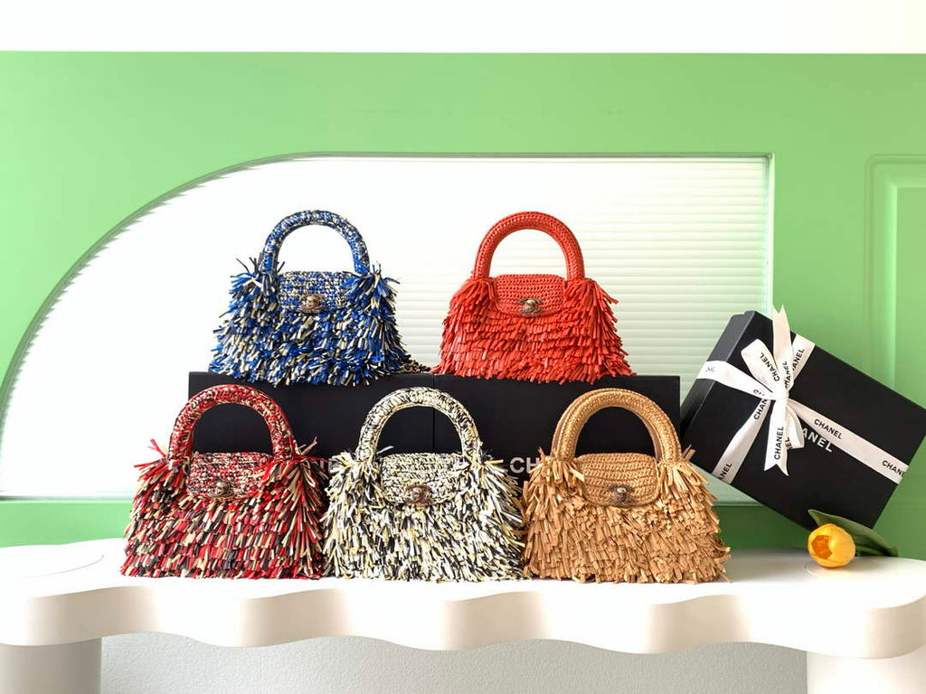 Chanel Mini Shopping Bag, AS4416 Raffia-Effect Fabric Blue