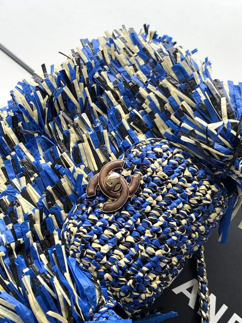 Chanel Mini Shopping Bag, AS4416 Raffia-Effect Fabric Blue