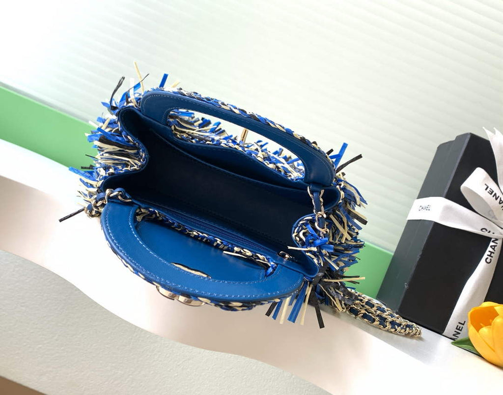 Chanel Mini Shopping Bag, AS4416 Raffia-Effect Fabric Blue