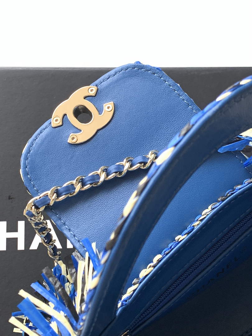 Chanel Mini Shopping Bag, AS4416 Raffia-Effect Fabric Blue