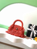 Chanel Mini Shopping Bag, AS4416 Red Raffia-Effect Fabric