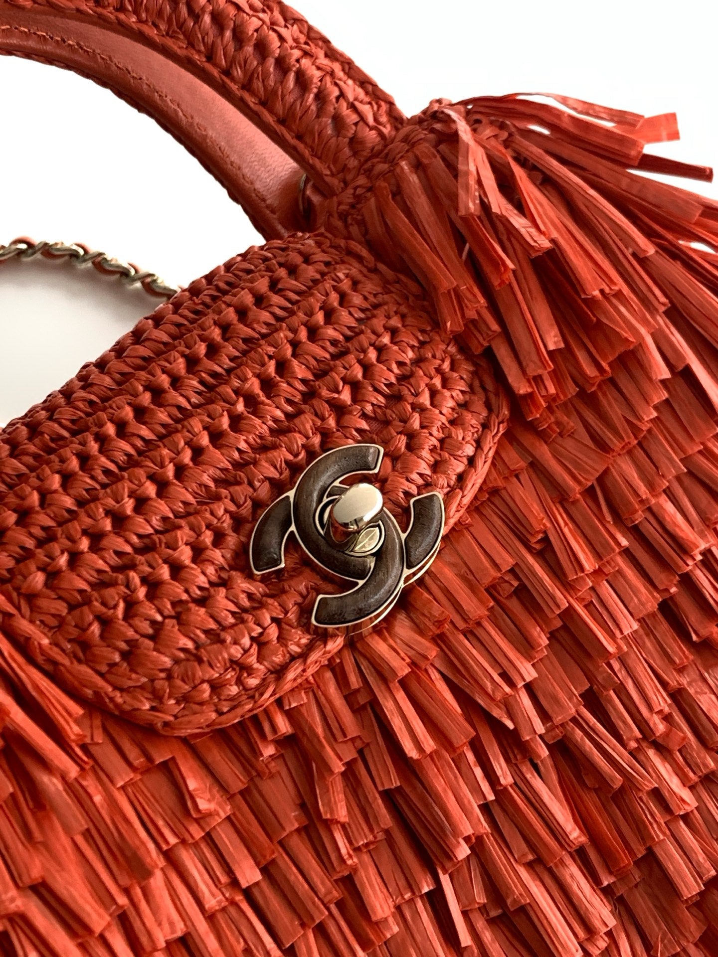 Chanel Mini Shopping Bag, AS4416 Red Raffia-Effect Fabric