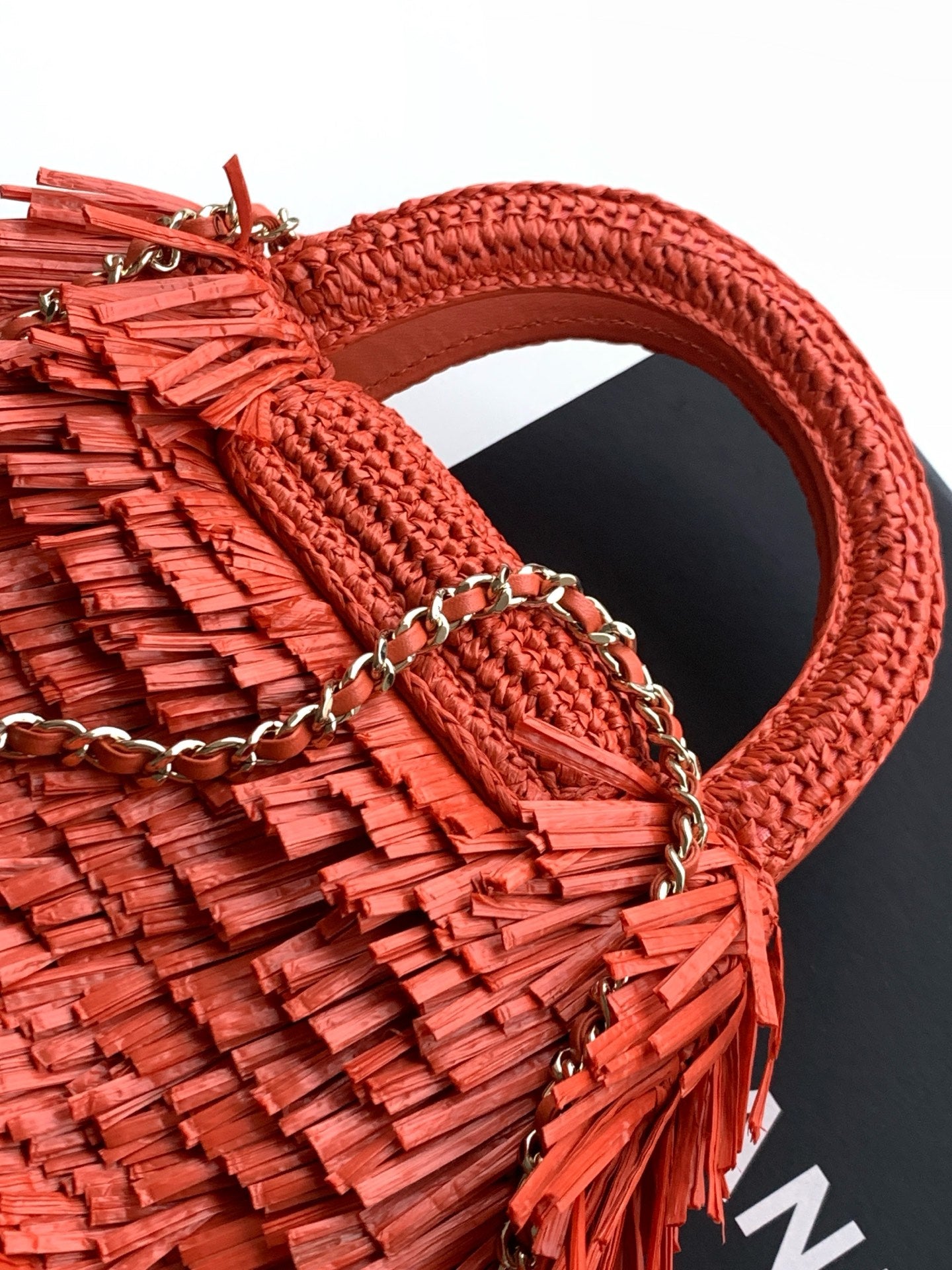 Chanel Mini Shopping Bag, AS4416 Red Raffia-Effect Fabric