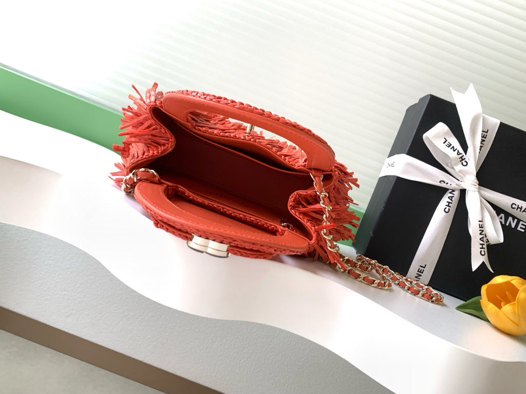 Chanel Mini Shopping Bag, AS4416 Red Raffia-Effect Fabric