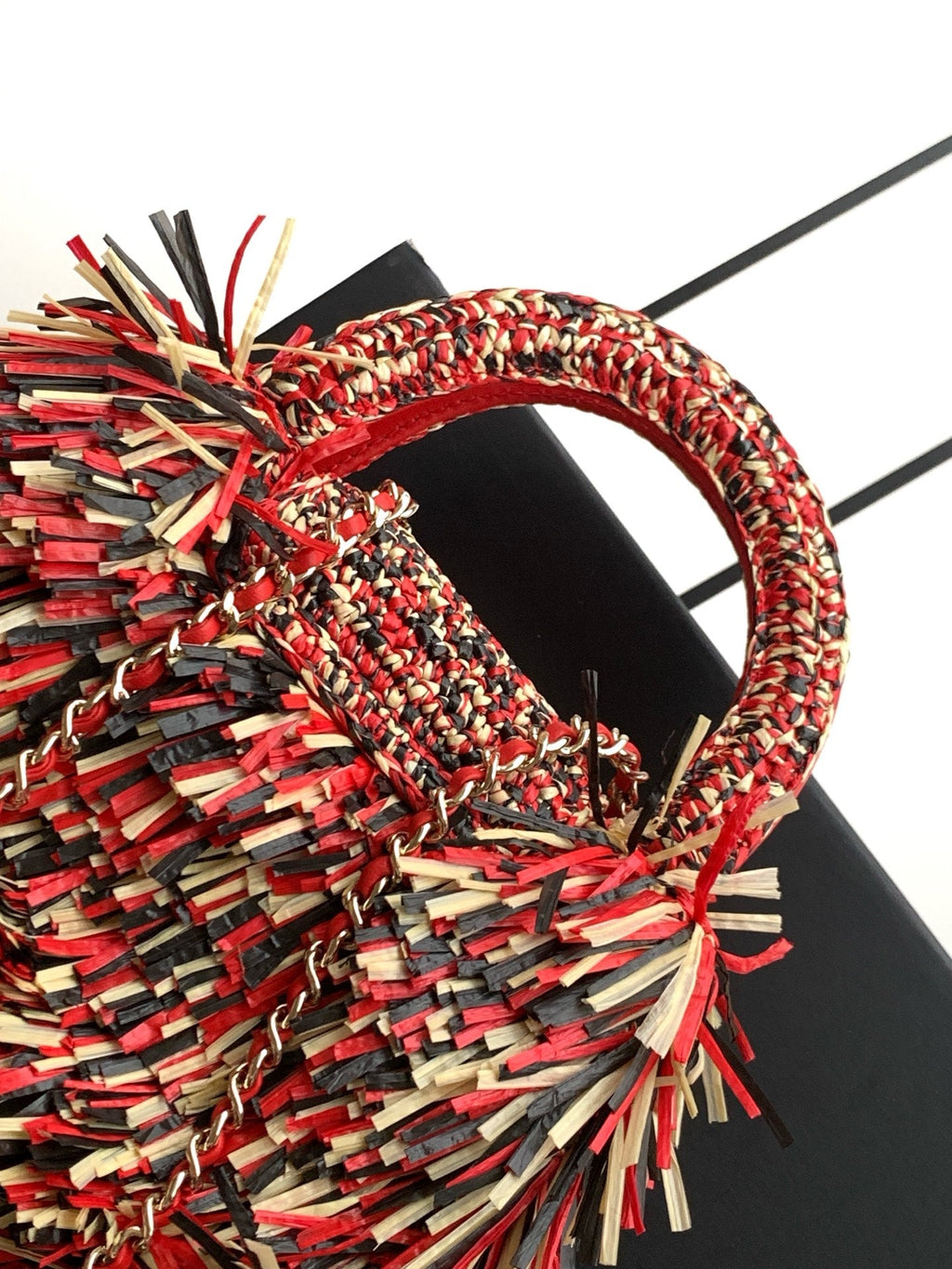 Chanel Mini Shopping Bag, AS4416 Raffia-Effect Fabric Red - Default Title - View 6