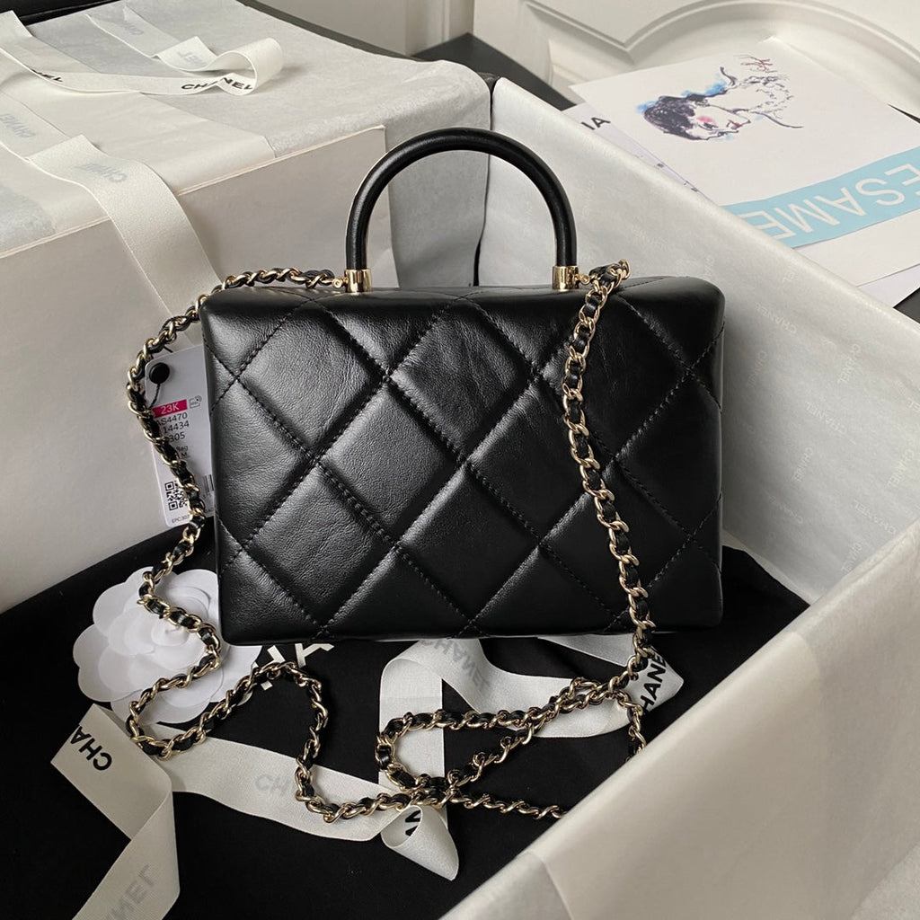 Chanel AS4470 Small Box Bag Lambskin gold-tone metal In Black