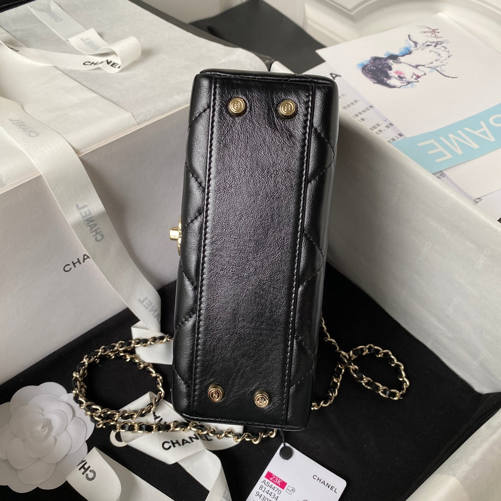 Chanel AS4470 Small Box Bag Lambskin gold-tone metal In Black