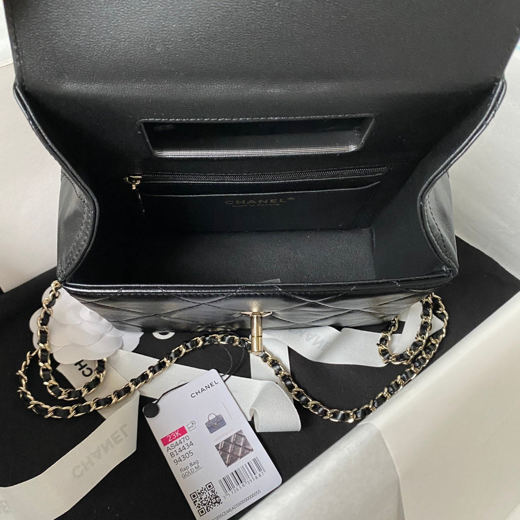 Chanel AS4470 Small Box Bag Lambskin gold-tone metal In Black