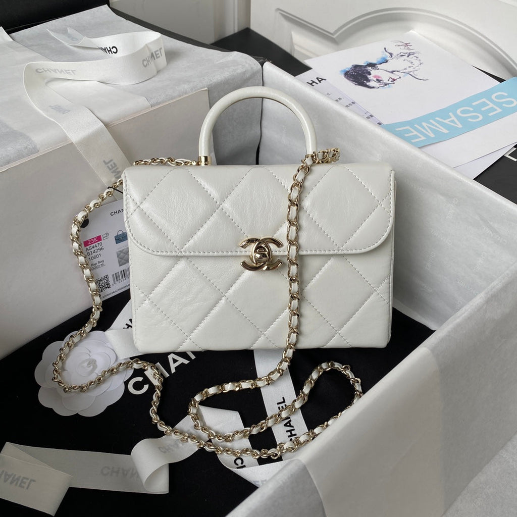 Chanel AS4470 Small Box Bag Lambskin gold-tone metal In White