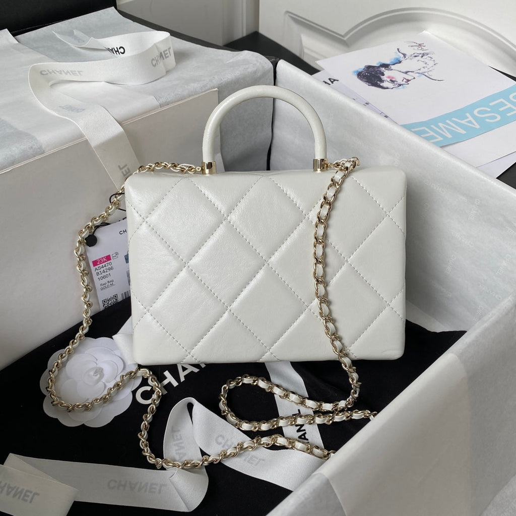 Chanel AS4470 Small Box Bag Lambskin gold-tone metal In White
