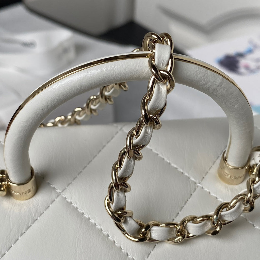 Chanel AS4470 Small Box Bag Lambskin gold-tone metal In White