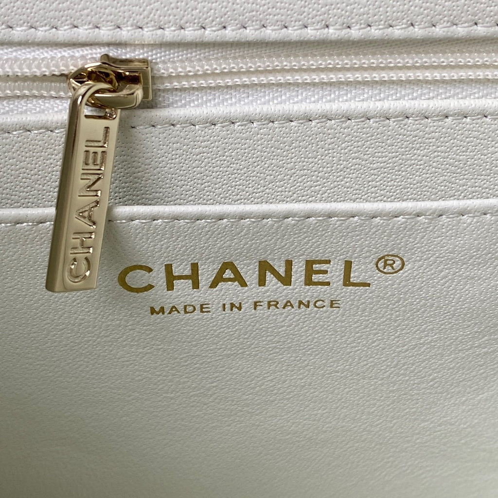 Chanel AS4470 Small Box Bag Lambskin gold-tone metal In White