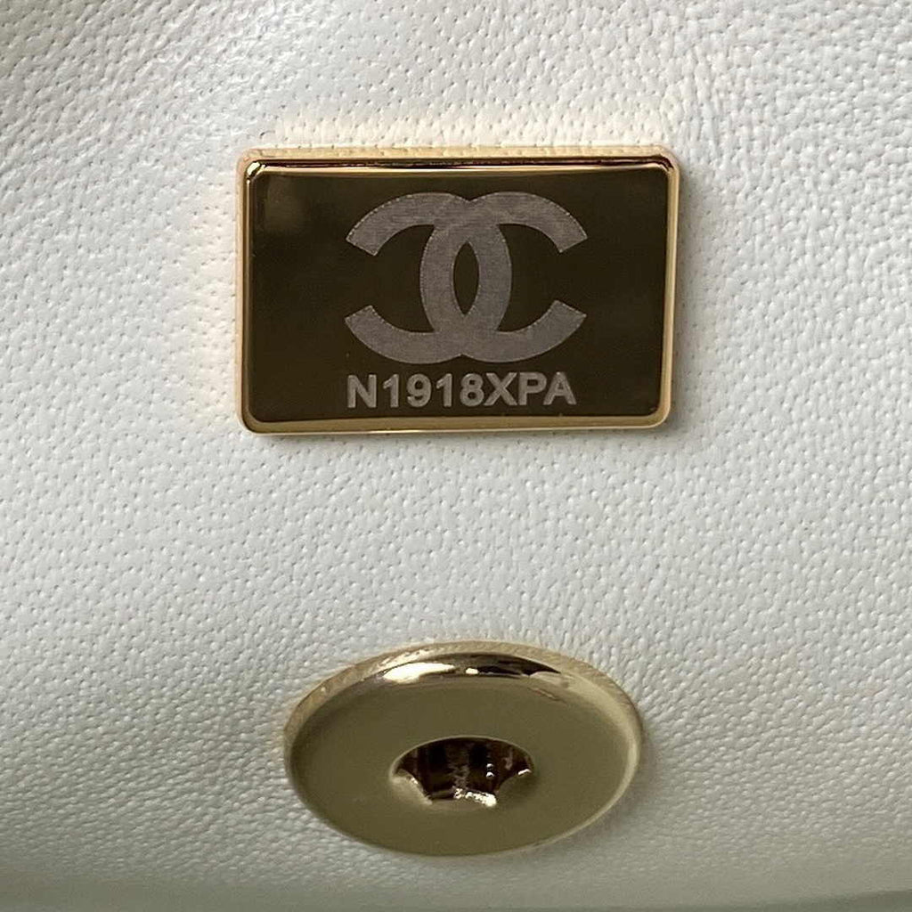 Chanel AS4470 Small Box Bag Lambskin gold-tone metal In White
