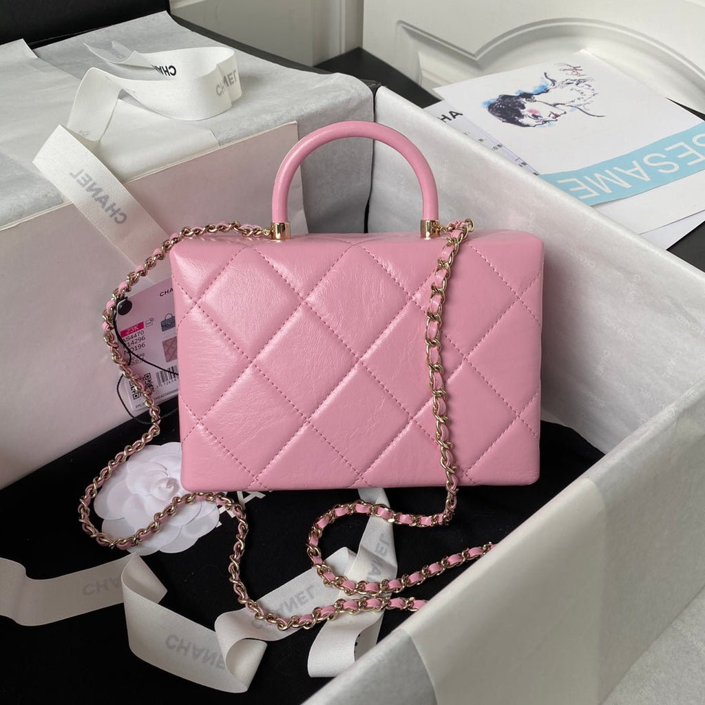 Chanel AS4470 Small Box Bag Lambskin gold-tone metal In Pink