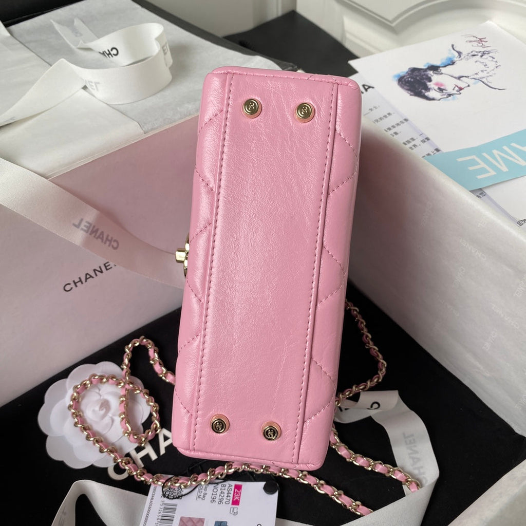Chanel AS4470 Small Box Bag Lambskin gold-tone metal In Pink
