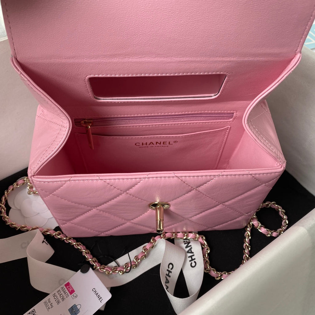Chanel AS4470 Small Box Bag Lambskin gold-tone metal In Pink