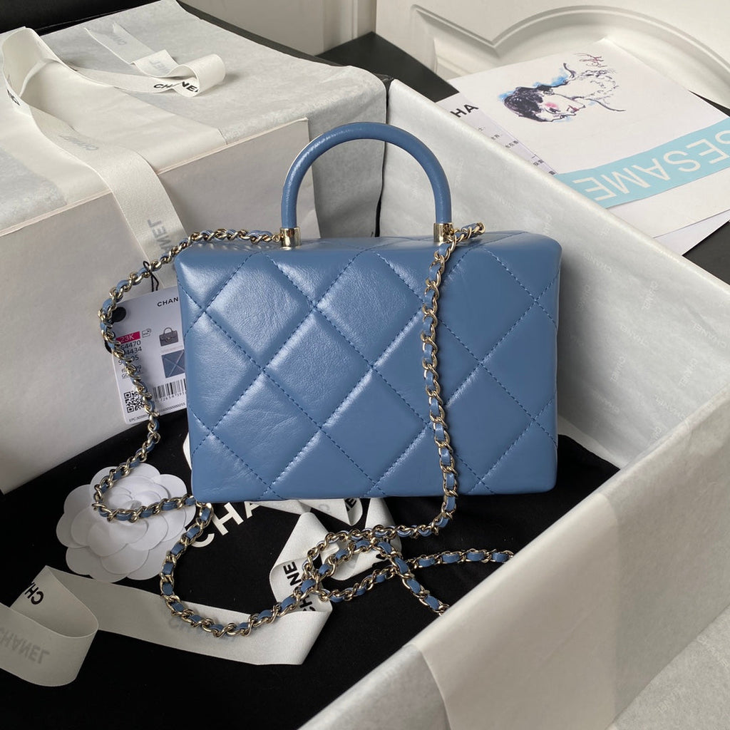 Chanel AS4470 Small Box Bag Lambskin gold-tone metal In Blue
