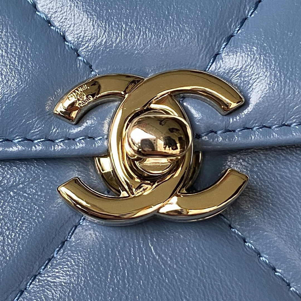 Chanel AS4470 Small Box Bag Lambskin gold-tone metal In Blue